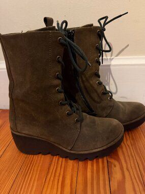 FLY London Brown Suede Lace Up Boots